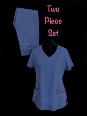 Purple Label V-Neck Ceil blue Scrub Top with pant LARGE